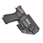 For the best Inside Waistband IWB AIWB Kydex Holster of 2023 designed to fit the Glock 48 and 48 MOS pistol look no further than Four Brothers Holsters. Full sweat guard, adjustable retention, minimal material & smooth edges to reduce printing. Made in the USA.  Profile leared for red dot sights. Glock 43 43X X MOS