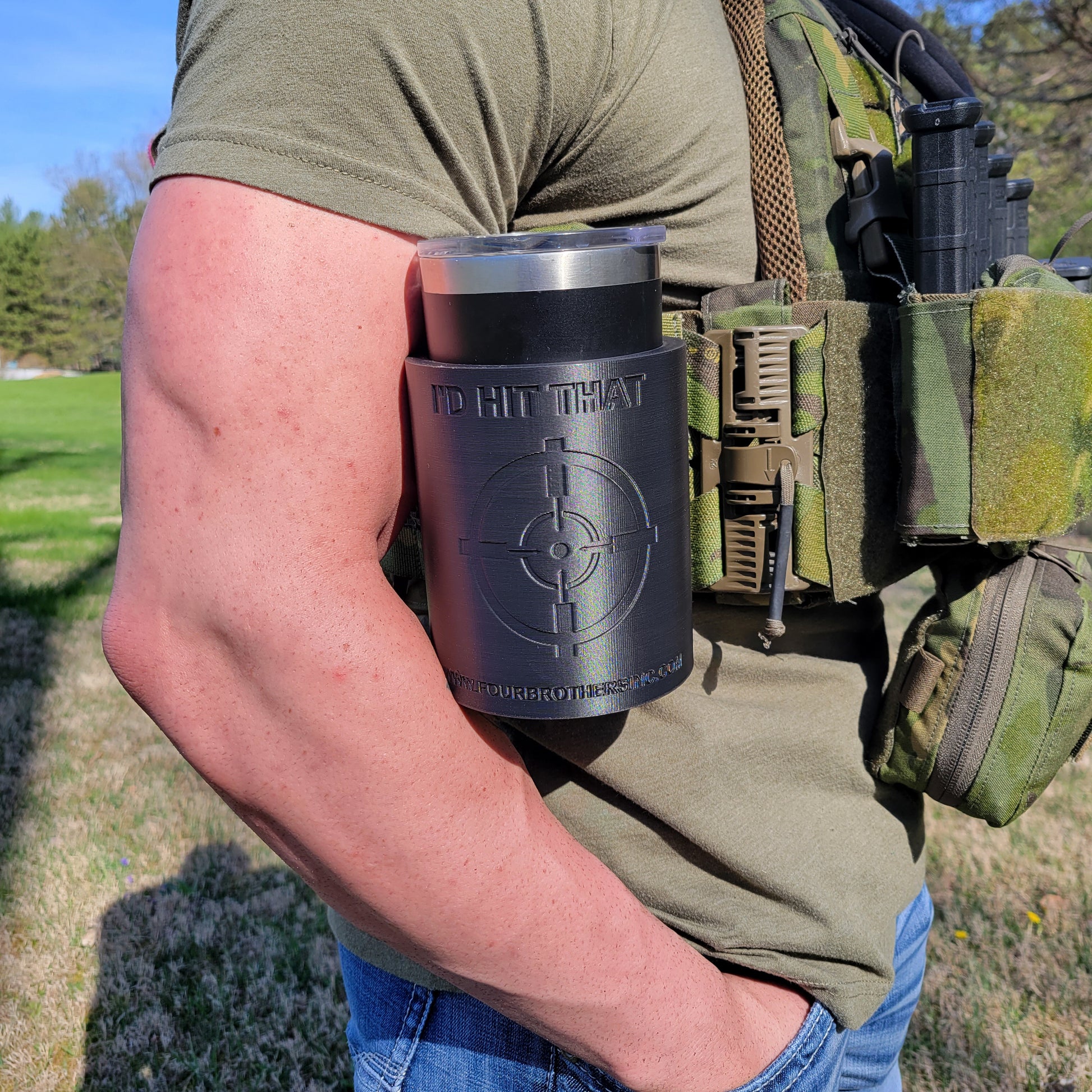 Our 3D-printed 20-ounce Yeti Cup Holder is printed in-house with PETG material with Molle, Tek-Lok, or Slide attachments from Four Brothers 4BROS Holsters.