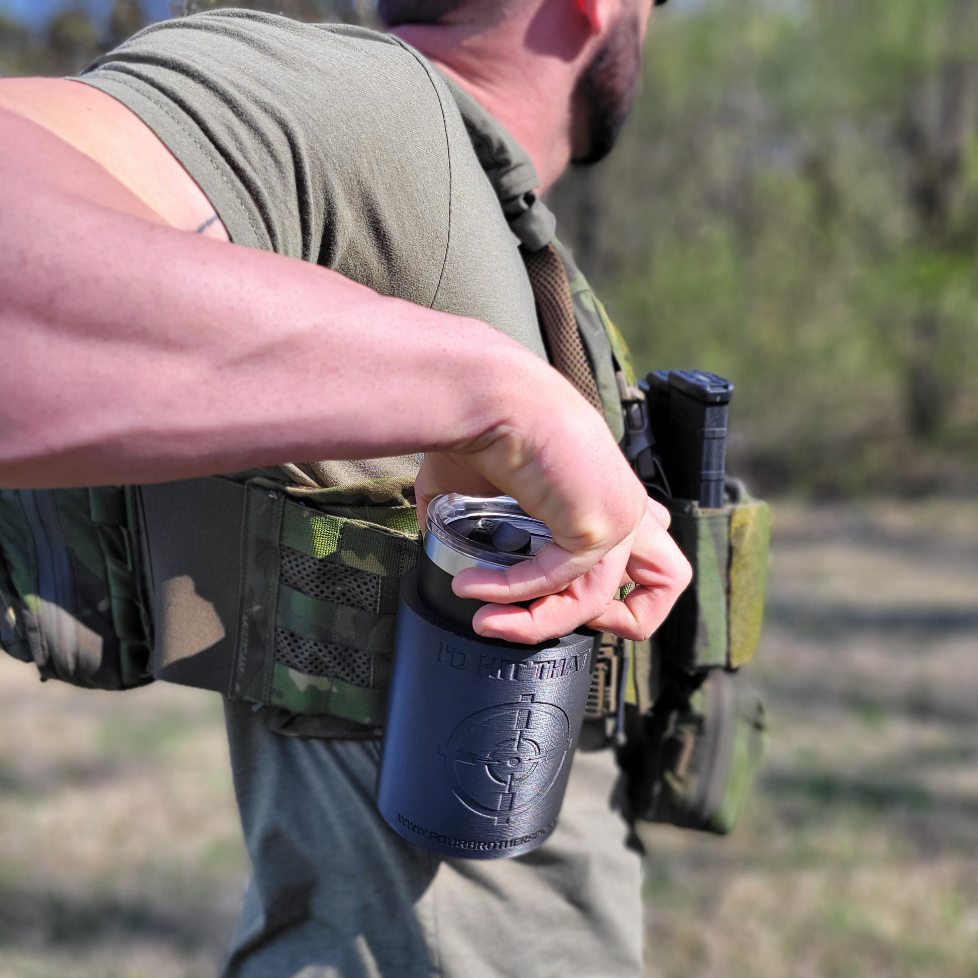 Our 3D-printed 20-ounce Yeti Cup Holder is printed in-house with PETG material with Molle, Tek-Lok, or Slide attachments from Four Brothers 4BROS Holsters.