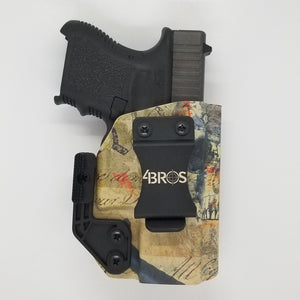 Inside Waistband Holster Holster will fit a Glock 26 or 27 Adjustable retention High Sweat shield standard, Medium and Low Sweat Shield height available on request Optional Modwing includes 2 inserts to allow user to adjust the amount of leverage placed against the inside of the belt to reduce firearm printing Custom m…