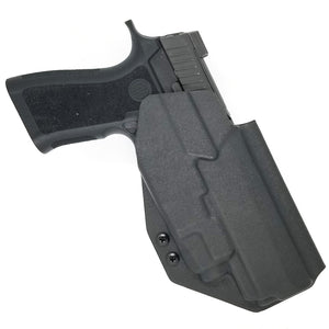 Outside Waistband Holster designed to fit the Sig Sauer P320 Full Size, X5, and M17 pistols with the Streamlight TLR-7 or TLR-7A light and mounted to the pistol. The holster retention is on the light itself and not the pistol, which means the holster will not work without the light mounted on the firearm.