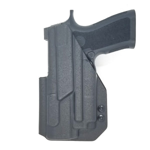 The holster will fit the Compact, Carry, and M18 P320 series pistols with Olight PL-Mini 2 weapon mounted light and GoGun USA Gas Pedal CG. Full Sweat guard Adjustable Retention Minimal material and smooth edges to reduce printing