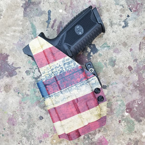 Inside Waistband Taco Style Holster for the FN 509 compact, 509 and 509 Tactical with the Streamlight TLR-7 and TLR-7A. 

Retention of the holster works directly with the light; the holster will not hold the pistol without the light mounted correctly.

