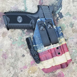Inside Waistband Taco Style Holster for the FN 509 compact, 509 and 509 Tactical with the Streamlight TLR-7 and TLR-7A. 

Retention of the holster works directly with the light; the holster will not hold the pistol without the light mounted correctly.

