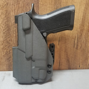 Inside Waistband IWB AIWB Kydex Holster designed to fit the Sig Sauer P320 Compact, Carry or M18 pistols with the Streamlight TLR-7 or TLR-7A light mounted to the pistol. Full sweat guard, adjustable retention, minimal material, and smooth edges to reduce printing. Cleared for red dot sights. Proudly made in the USA. 