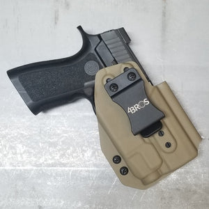 Inside Waistband IWB AIWB Kydex Holster designed to fit the Sig Sauer P320 Compact, Carry or M18 pistols with the Streamlight TLR-7 or TLR-7A light mounted to the pistol. Full sweat guard, adjustable retention, minimal material, and smooth edges to reduce printing. Cleared for red dot sights. Proudly made in the USA. 