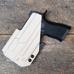 The holster will fit the Compact, Carry, and M18 P320 series pistols with Olight PL-Mini 2 weapon mounted light and GoGun USA Gas Pedal CG. Full Sweat guard Adjustable Retention Minimal material and smooth edges to reduce printing