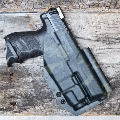 Outside Waistband Holster designed to fit the Heckler & Koch H&K VP9 or VP9SK pistol with Streamlight TLR-7 or TLR-7A weapon mounted light. Full Sweat guard, profile cut to allow red dot sights, adjustable retention, minimal material and smooth edges to reduce printing. Proudly made in the USA.