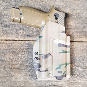 For the best Outside Waistband OWB Holster designed to fit the Sig Sauer P320 Full Size, Carry, Compact, M17, M18, and X-Five, X5 pistols with the Streamlight TLR-1, shop Four Brothers Holsters.  Full sweat guard, adjustable retention. Made from .080" kydex with minimal material and smooth edges to reduce printing 