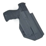 Outside Waistband Taco Style Holster for a Walther PPQ M2 4" pistol with Olight Baldr Mini weapon mounted light. Adjustable retention High sweat shield standard, medium and low height available on request. Manufactured with .080" thermoplastic for durability. Proudly made in the USA