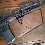 The 4Bros M-Lok Angled Foregrip was designed by a local USPSA and Steel Challenge Grand Master shooter to provide greater rearward grip pressure while improving overall comfort. Using a curved grip allows the shooter to apply the force of a vertical grip with the comfort of an angled grip for greater control with splits and rapid transitions while shooting at high speed.