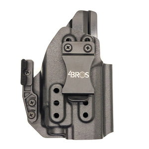 Inside Waistband Holster designed to fit the Sig Sauer P320 Compact, Carry and M18 pistols with the Streamlight TLR-8 or TLR-8A light and Align Tactical Thumb Rest Takedown lever mounted to the pistol. The holster retention is on the light itself and not the pistol, which means the holster will not work without the light mounted on the firearm.