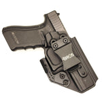 Inside Waistband Taco Style Holster designed to fit the Glock compact and full size 9mm and 40 S&W Frame pistols. This holster will fit the 19/23/45 and 17/22, MOS models and others in the size family. 