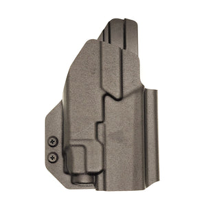 Outside waistband Kydex OWB holster designed to fit the Sig Sauer P320 Carry, Compact and M18 pistols with Streamlight TLR-8 and TLR-8A weapon mounted light. Full Sweat guard adjustable retention Minimal material and smooth edges to reduce printing. Open muzzle for threaded barrels. Made in USA.