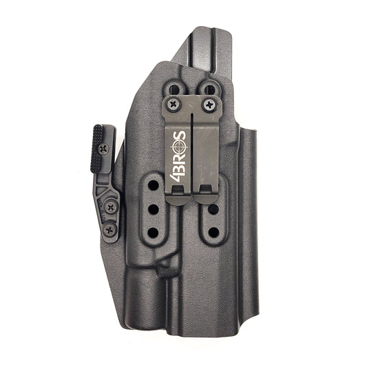 Inside Waistband Holster designed to fit the Sig Sauer P320 Full Size and Carry pistols with the Surefire X300U-A or X300U-B light mounted to the pistol. The holster retention is on the light itself and not the pistol, which means the holster will not work without the light mounted on the firearm.  This holster will fit the M18, M17 and X-Five models.