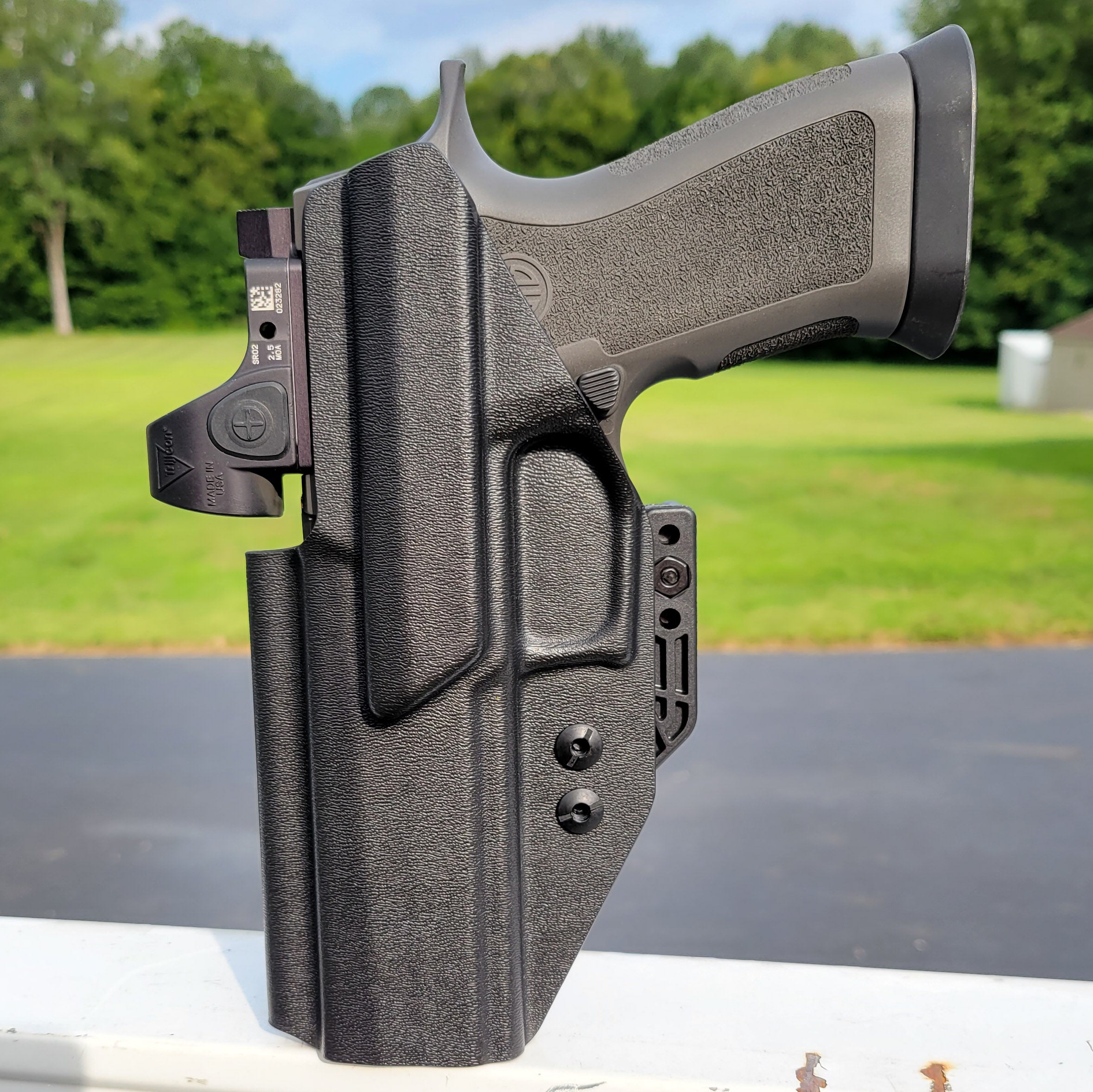 Our Inside Waistband Gas Pedal holster for the Sig Sauer P320 is vacuum formed with a precision machined mold designed from a CAD model of the actual firearm. Each holster is formed, trimmed and folded in house.  This holster will fit the P320 Full Size, X-Five, M17, M18, X-Carry and others with the GoGun USA Gas Pedal CG installed.  