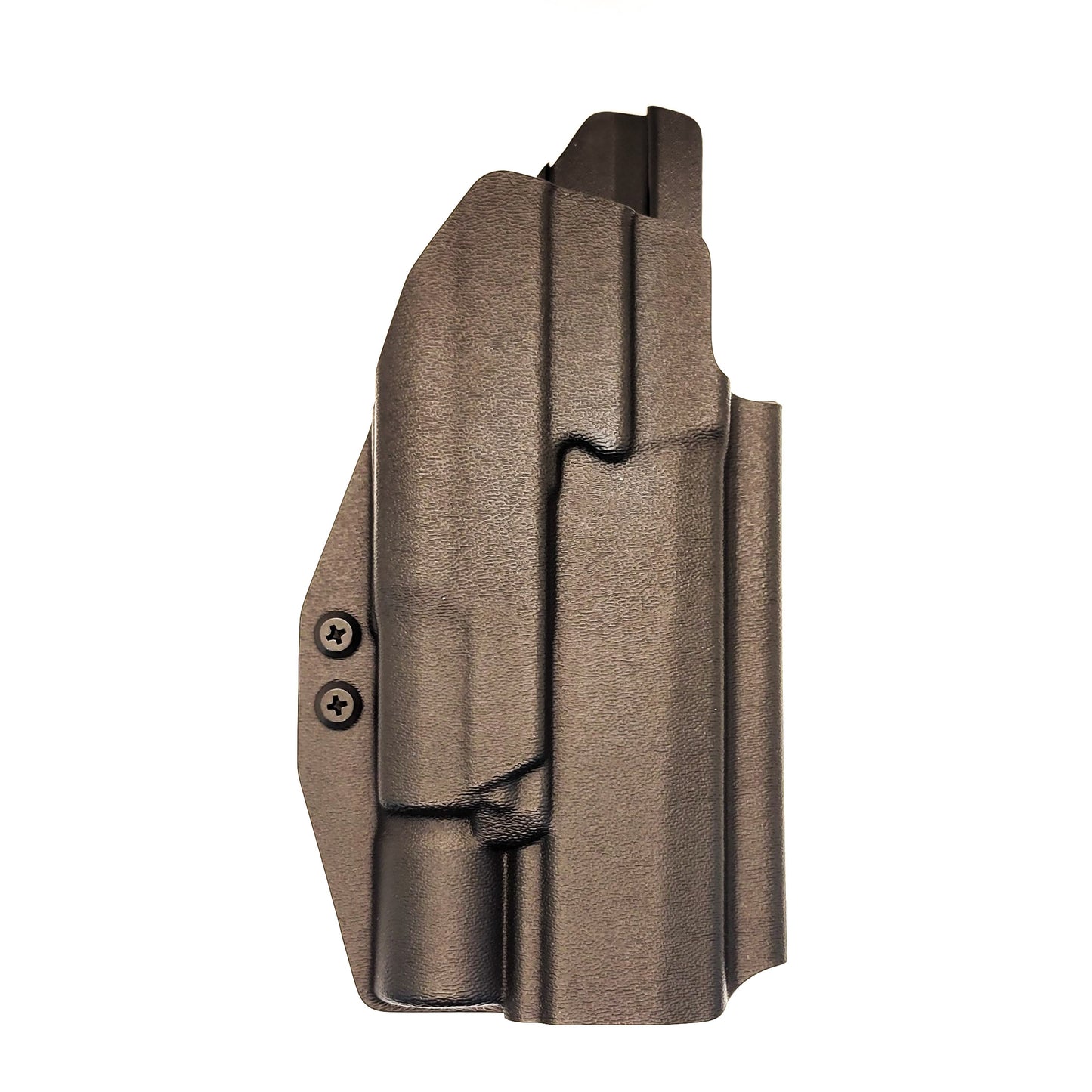 Outside Waistband Kydex Holster designed to fit the Sig Sauer P320 Full Size, M18, M17, X-Five, and Carry pistols with the Surefire X300U-A or X300U-B light & GoGuns USA Gas Pedal mounted to the pistol. Cleared for red dot sights and front suppressor height sights up to 3/8 tall.  Made in the USA