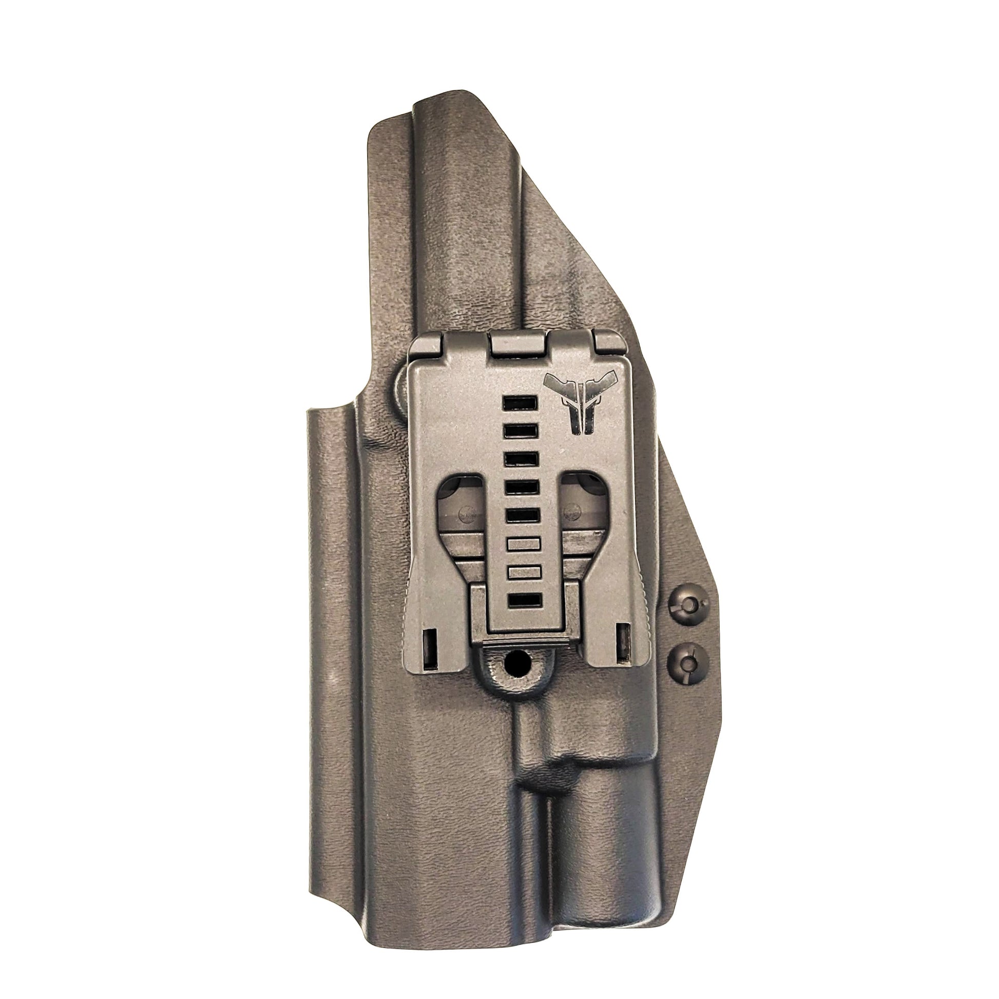 Outside Waistband Kydex Holster designed to fit the Sig Sauer P320 Full Size, M18, M17, X-Five, and Carry pistols with the Surefire X300U-A or X300U-B light & GoGuns USA Gas Pedal mounted to the pistol. Cleared for red dot sights and front suppressor height sights up to 3/8 tall.  Made in the USA