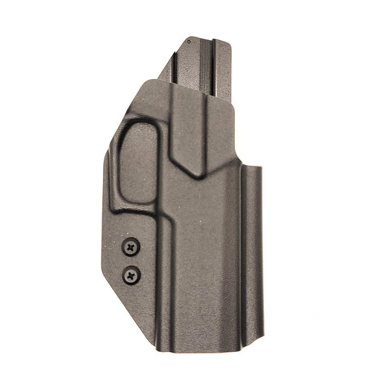 Outside Waistband Kydex Holster designed to fit the Sig Sauer P320 Carry, Compact, and M18 pistols and Wilson Combat Carry grip module with the Align Tactical Thumb Rest Takedown Lever. Adjustable retention, open muzzle for threaded barrels and compensators & cleared for red dot sights. Made in USA. 