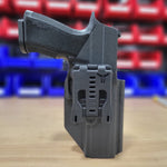 Our Left Hand Outside Waistband holster for the Sig Sauer P320-XTEN pistol is vacuum formed with a precision machined mold designed from a CAD model of the actual firearm. Each holster is formed, trimmed and folded in house. Final fit and function tests are done with the actual pistol to ensure the holster fits the gun and has the correct amount of retention. The retention of the holster is easily adjusted so that the fit can be dialed in to your personal preference. 