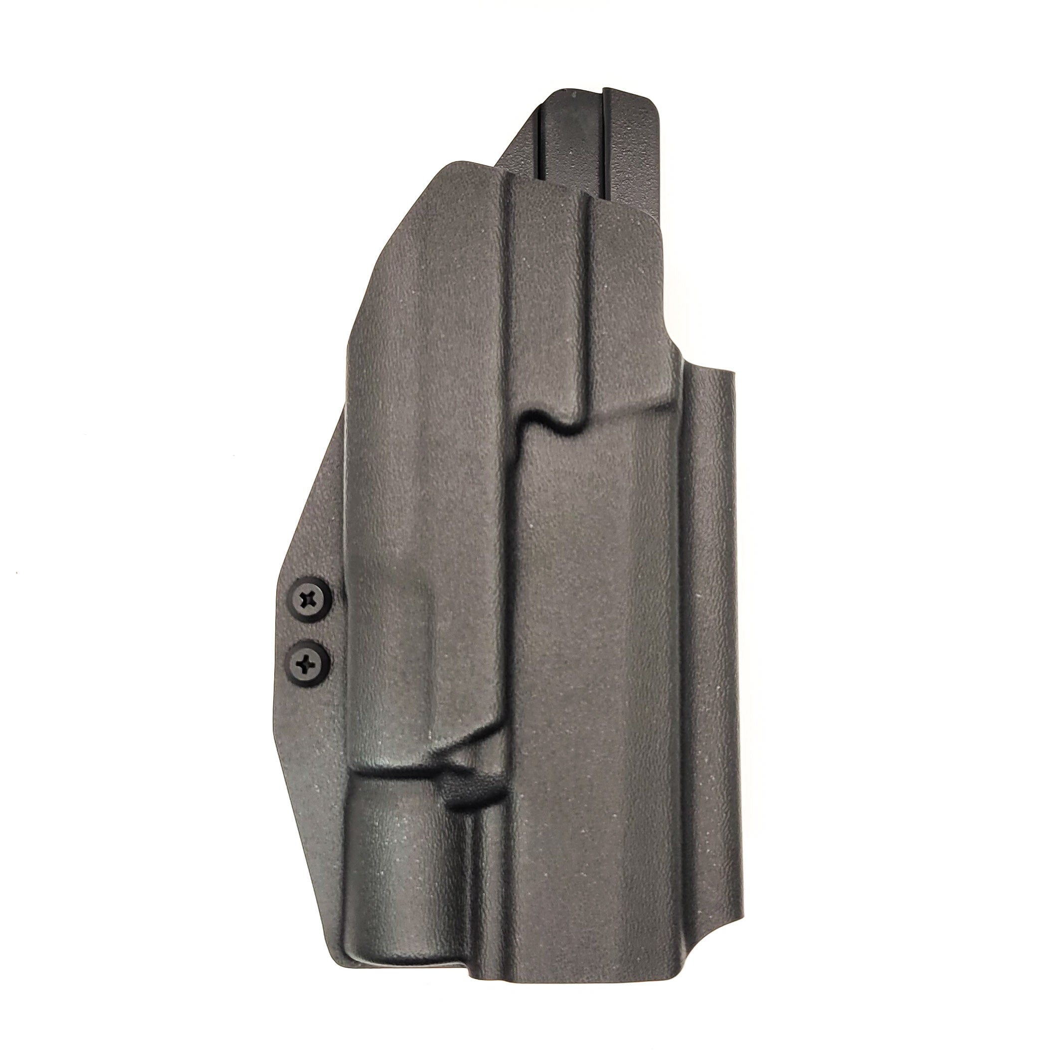 Outside Waistband Kydex Holster designed to fit the Sig Sauer P320 Full Size M18, M17 or X-Five Legion &  Carry pistols with the Surefire X300U-A or X300U-B light mounted to the pistol. The holster retention is on the light, not the pistol, which means the holster will not work without the light mounted on the firearm.