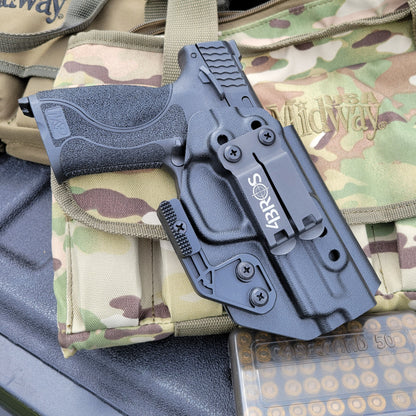 For the best Inside Waistband Kydex Taco Style Holster designed to fit the Smith and Wesson M&P 1.0 & 2.0 9MM and 40 S&W 4.25" pistol with or without thumb safety, shop Four Brothers Holster.   Full sweat guard, adjustable retention, cleared for a red dot sight. Proudly made in the USA for veterans & law enforcement. 
