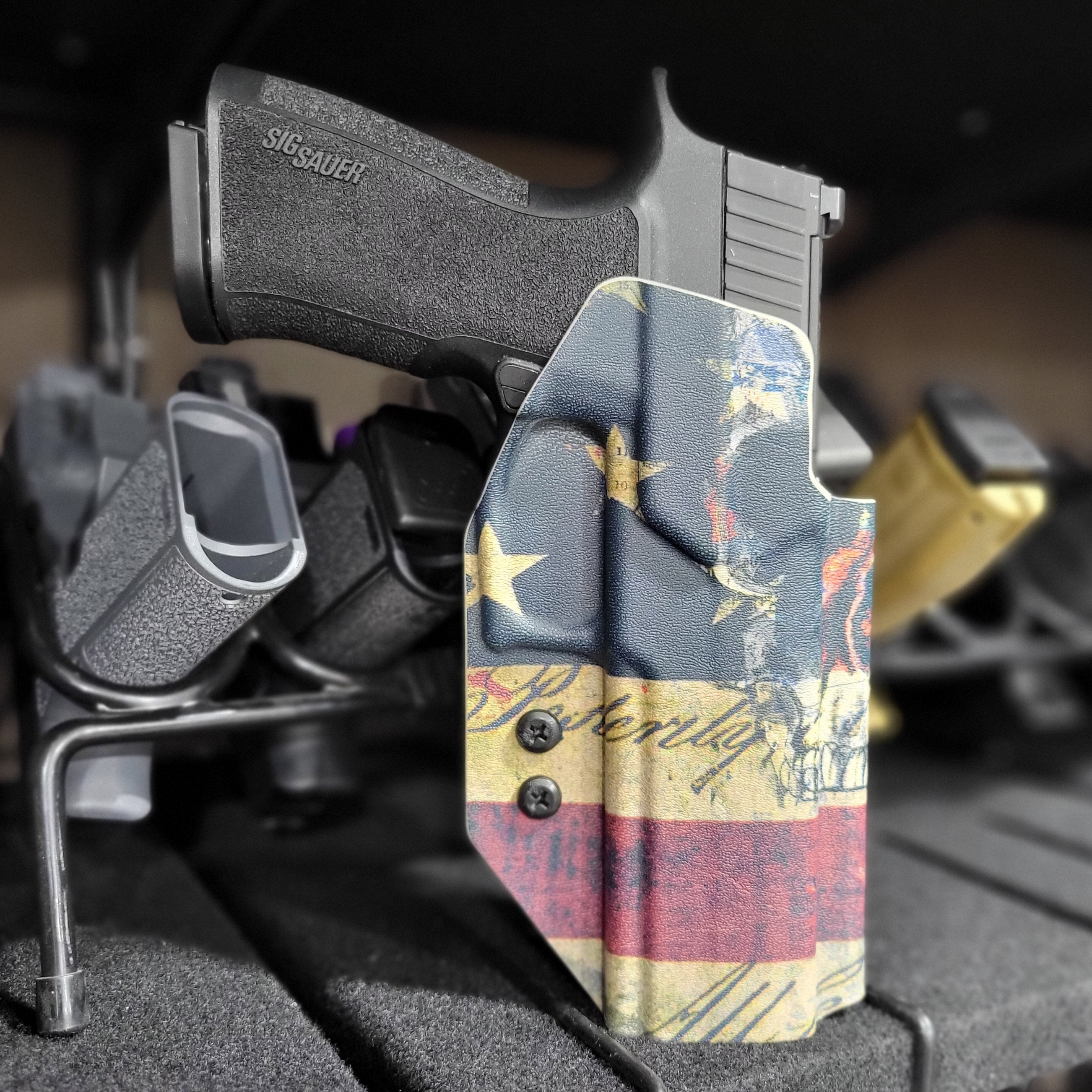 For the best, Outside Waistband OWB Kydex Holster designed to fit the Sig Sauer P320-XTEN 10MM handgun, shop Four Brothers Holsters.  Full sweat guard, adjustable retention, open muzzle, cleared for red dot sights.  Proudly made in the USA for veterans and law enforcement. 10 MM P320 XTEN, P320 X Ten or P 320  XTEN.