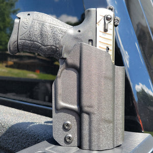 For the best Outside Waistband Kydex Holster designed to fit the Walther P22 22 Long Rifle Pistol, look to Four Brothers. Full sweat guard, adjustable retention, minimal material, & smooth edges to reduce printing. Proudly made in the USA by veterans and law enforcement.