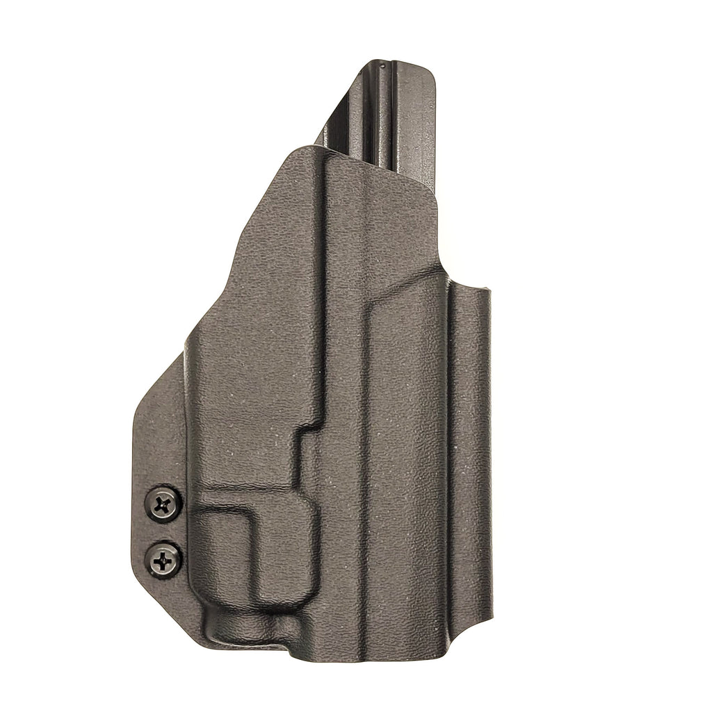Outside waistband holster designed to fit the Sig Sauer P365 and P365XL pistol series with the Tactical Development Pro Ledge Tactical Application Rail and Streamlight TLR-7 or TLR-7A light mounted to the weapon.  This holster will fit the Sig P365, P365X, P365XL Spectre, P365 XL RomeoZero, P365X RomeoZero, P365 SAS and P365XL Spectre Comp with the Tactical Development Pro Ledge Tactical Application Rail and TLR-7 or TLR-7A.
