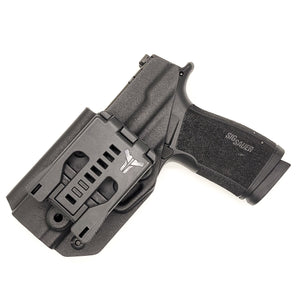 For the best, Outside Waistband OWB Kydex Holster designed to fit the Sig Sauer P365-XMACRO, P365-XMACRO COMP, P365-XMACRO TACOPS, and P365-XMACRO COMP ROMEOZERO ELITE handgun, shop Four Brothers Holsters.  Full sweat guard, adjustable retention. Made in USA Open muzzle for threaded barrels, cleared for red dot sights.