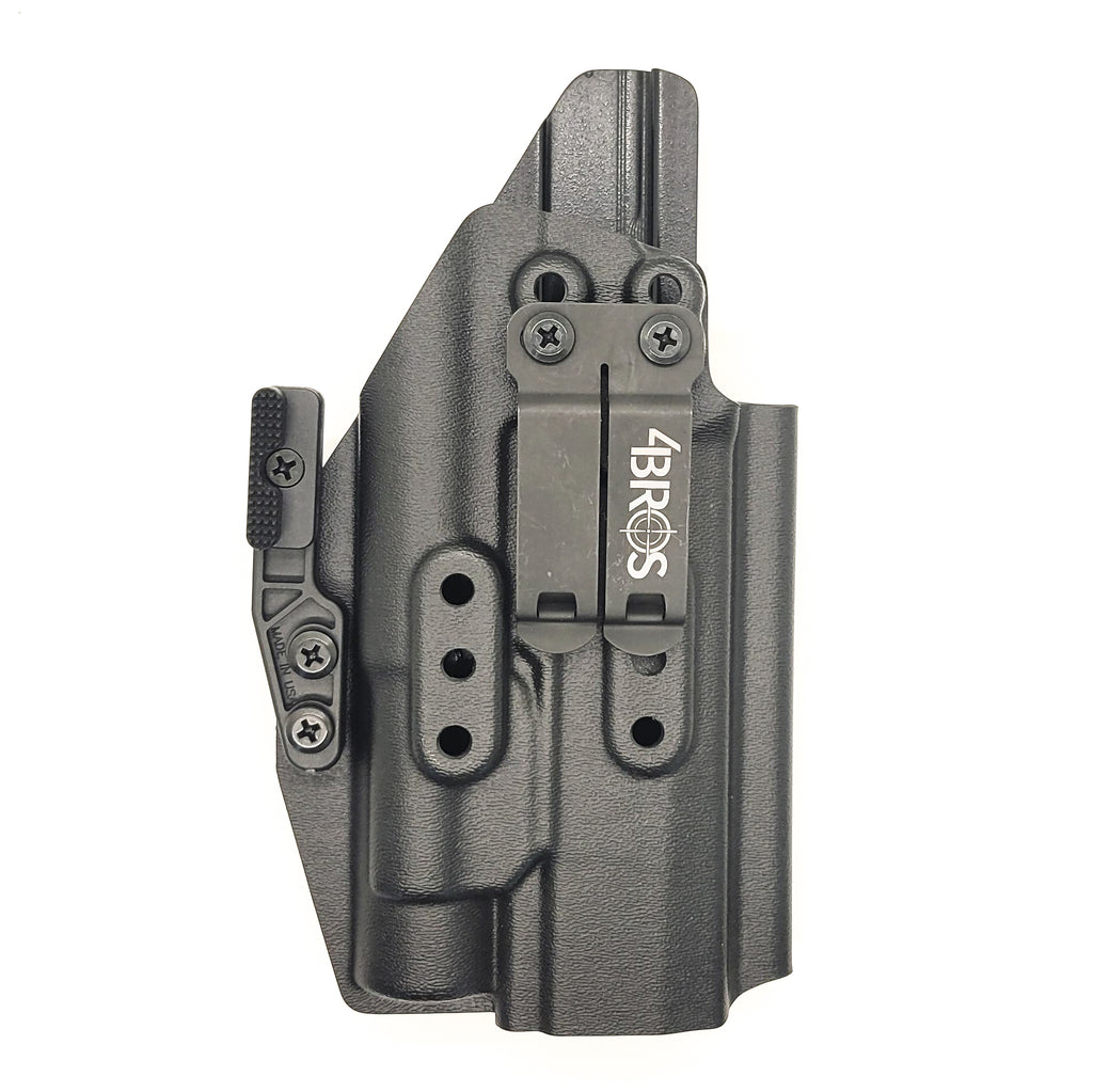 Inside Waistband Kydex Holster designed to fit the Sig Sauer P320 Full Size, X5, and M17 pistols with the Streamlight TLR-1 light and Align Tactical Thumb Rest Takedown lever mounted to the pistol. The holster will accommodate the M17, M18, Carry, Compact, & X-Five models. Adjustable Retention, Made in USA P 320 TLR1