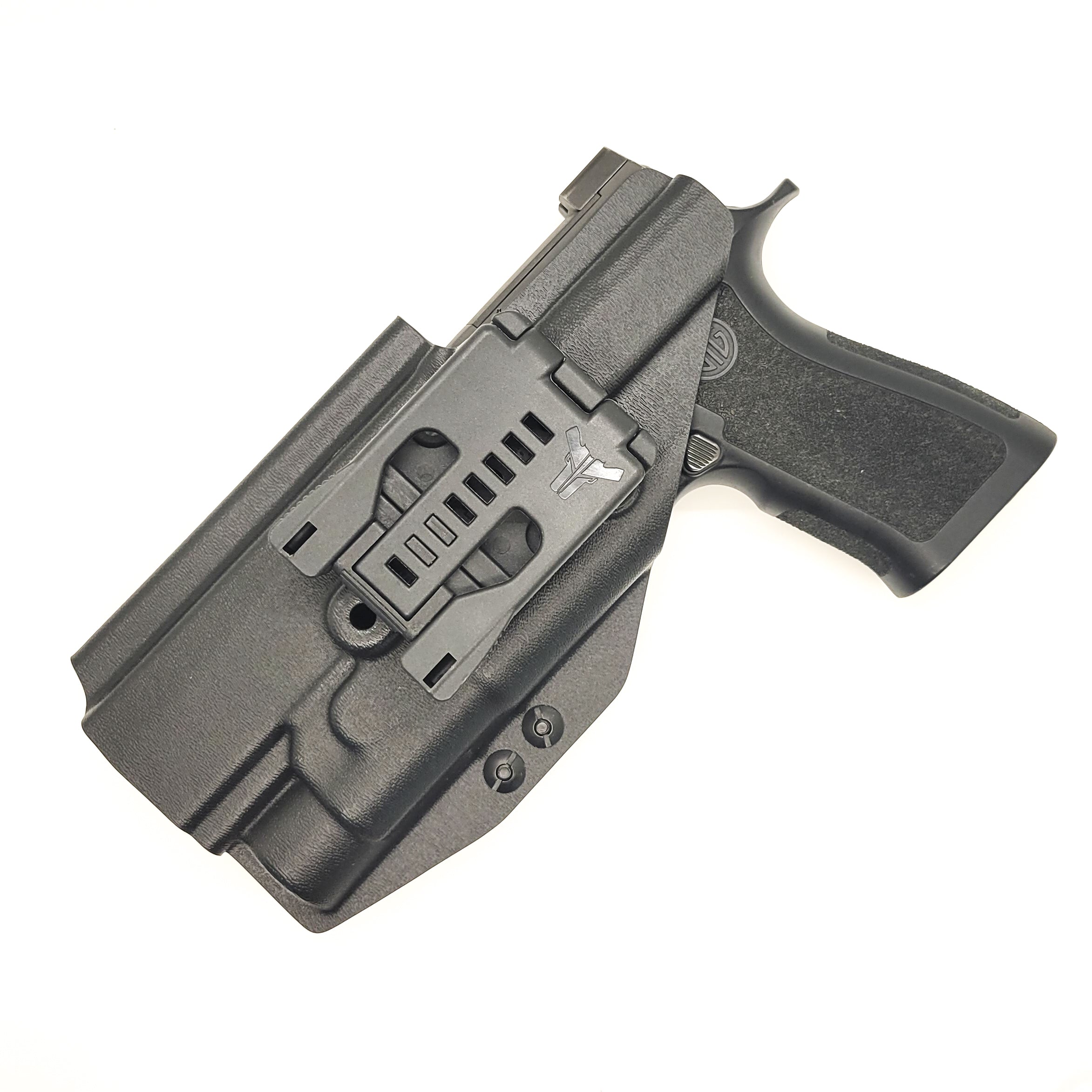 Outside Waistband Kydex Holster designed to fit the Full Size and Carry P320 series with Streamlight TLR-1 and TLR-1HL weapon mounted light and GoGuns USA Gas Pedal Holster will accommodate the M17, M18 and X-Five models as well as the Carry and Compact. The holster retention is on the light itself. Made in the USA 