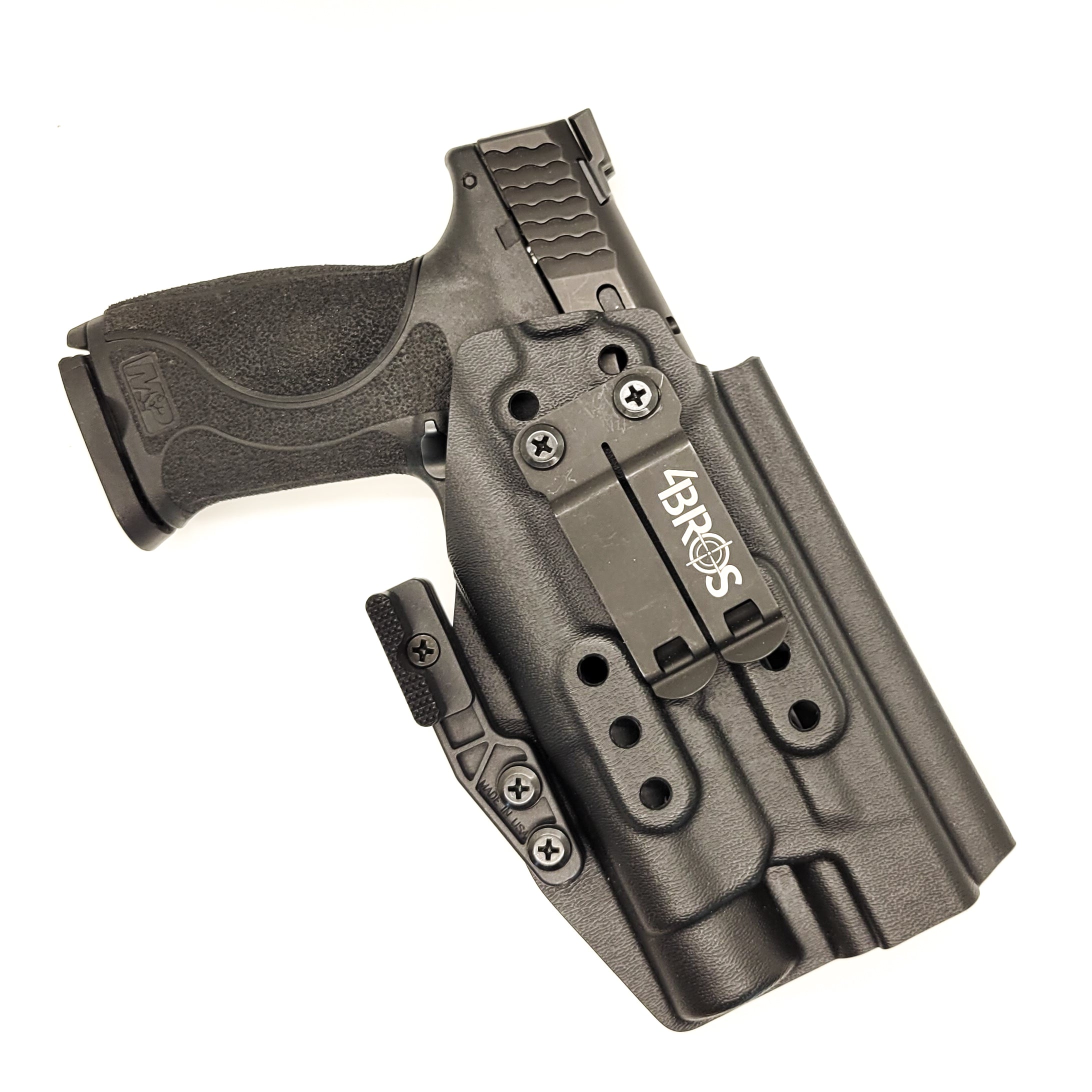 Inside Waistband Kydex Taco Style Holster designed to fit the Smith and Wesson M&P 10MM M2.0 pistol with thumb safety and Streamlight TLR-1 or TLR-1 HL. The holster is designed to fit both the 4" and 4.6" barrel lengths.  Full sweat guard, adjustable retention, profiled for a red dot sight. Proudly made in the USA.