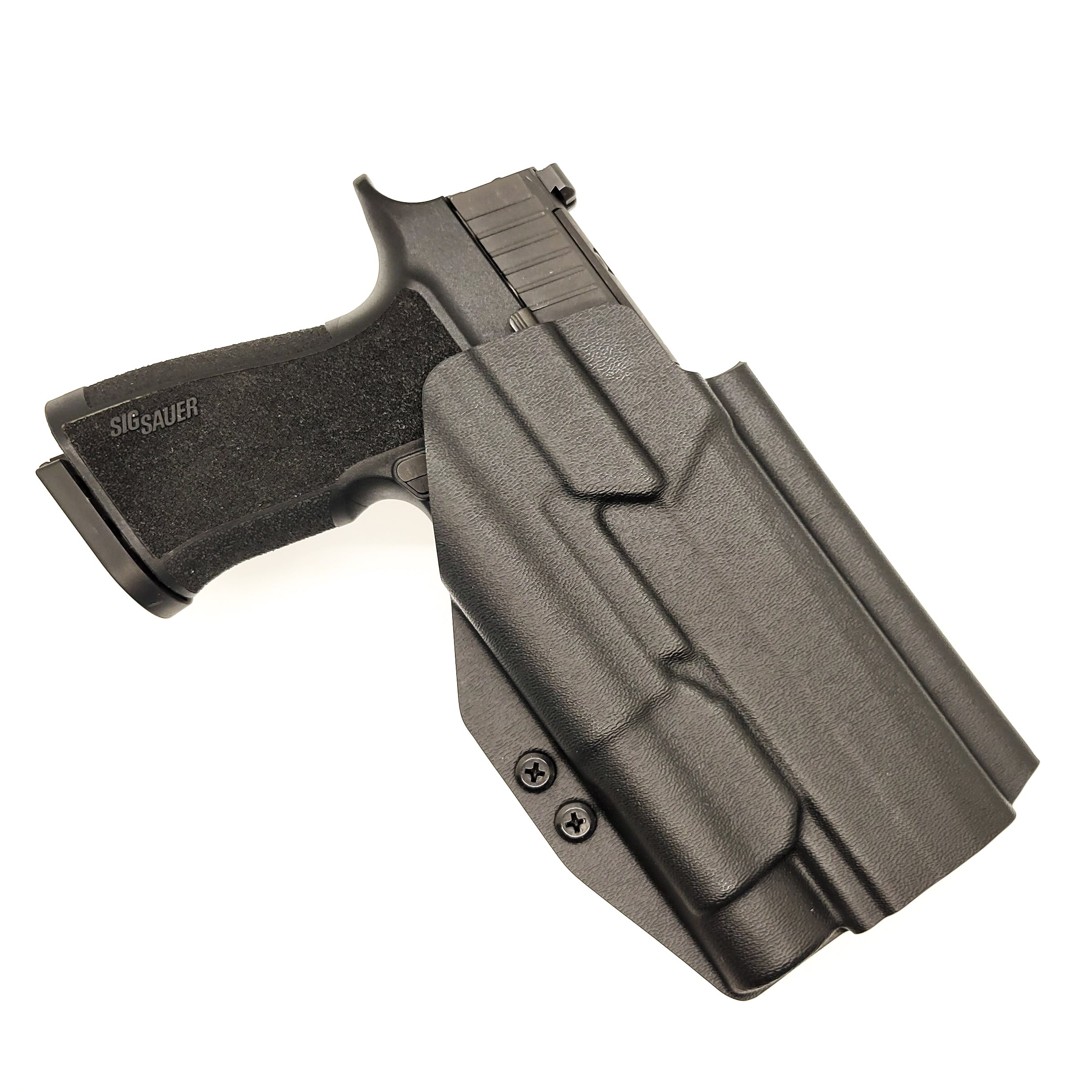 Outside Waistband Taco Style Kydex Holster designed to fit the Sig Sauer P320-XTEN with the Streamlight TLR-1 or TLR-1 HL attached to the pistol. Open Muzzle, Full Sweat Guard, Adjustable Retention. Profile cut to allow red dot sights optics on the pistol. Made in the USA.  P 320 XTen X Ten X10 X 10 10MM 
