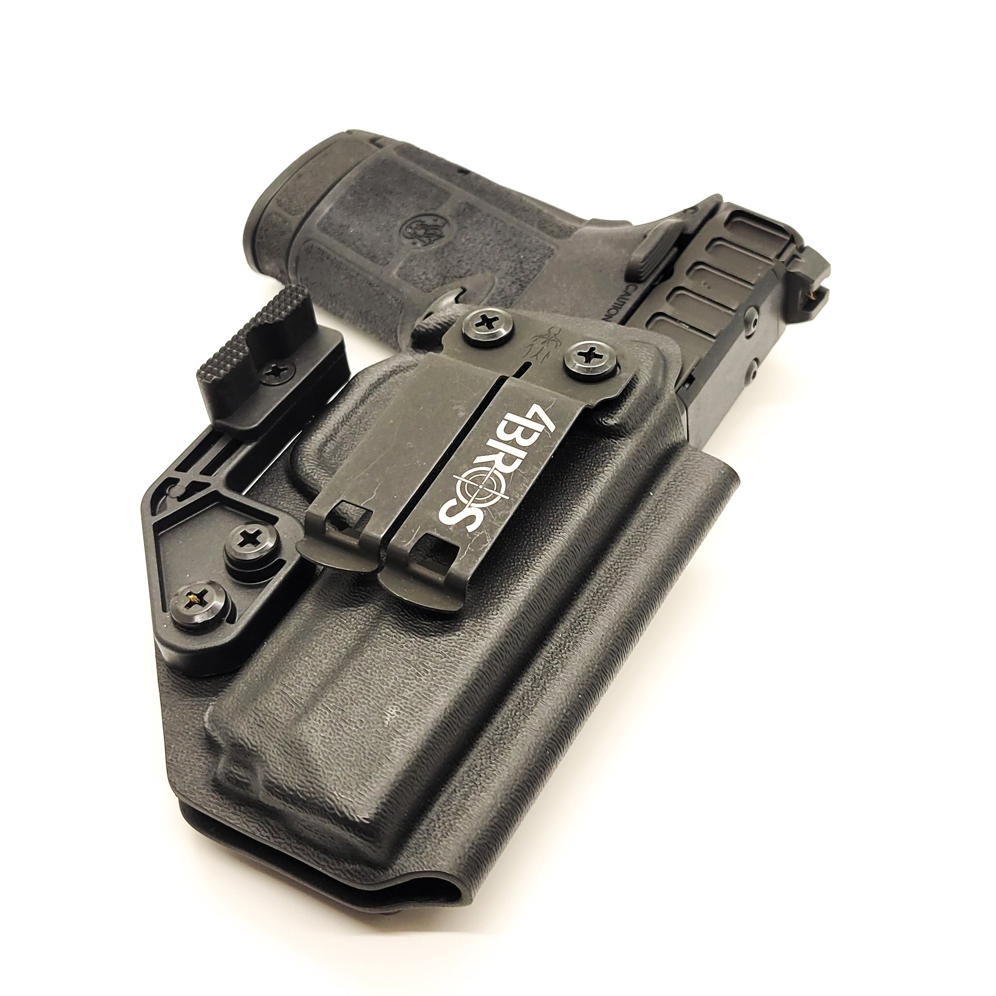 For 2022 best Inside Waistband IWB AIWB Kydex Holster designed to fit the Smith & Wesson EQUALIZER handgun, shop Four Brothers Holsters. Full sweat guard, adjustable retention, minimal material, and smooth edges to reduce printing. Profiled to clear red dot sights and optics. Proudly made in the USA.