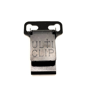 The UltiTuck combines 3 great features into 1 clip. It replaces most two hole horizontally mounted clips while providing these additional features: Tuckable design transforms a traditional holster into a tuckable holster. Beltless carry – The UltiTuck is built to allow for beltless carry and adjustable cant