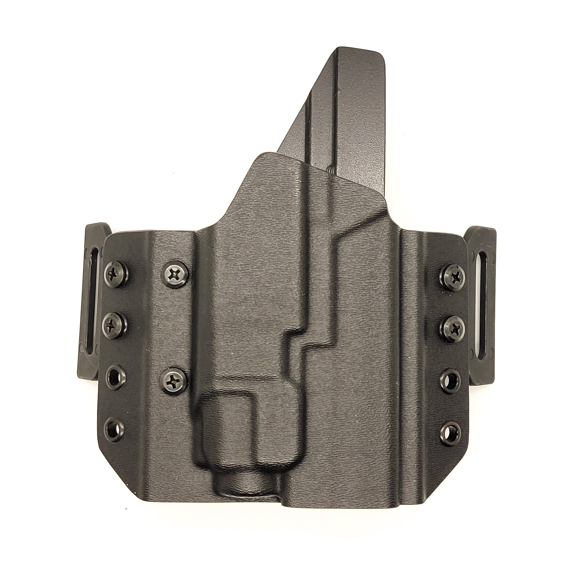 Our Outside Waistband Kydex Pancake holster for the Springfield Hellcat Pro with the Streamlight TLR-8 and TLR-8A is vacuum formed with a precision machined mold designed from the firearm and light combination. Open Muzzle, Full Sweat Guard, Adjustable retention, Optic, and Red Dot ready. Made in USA. TLR 8 A G TLR8