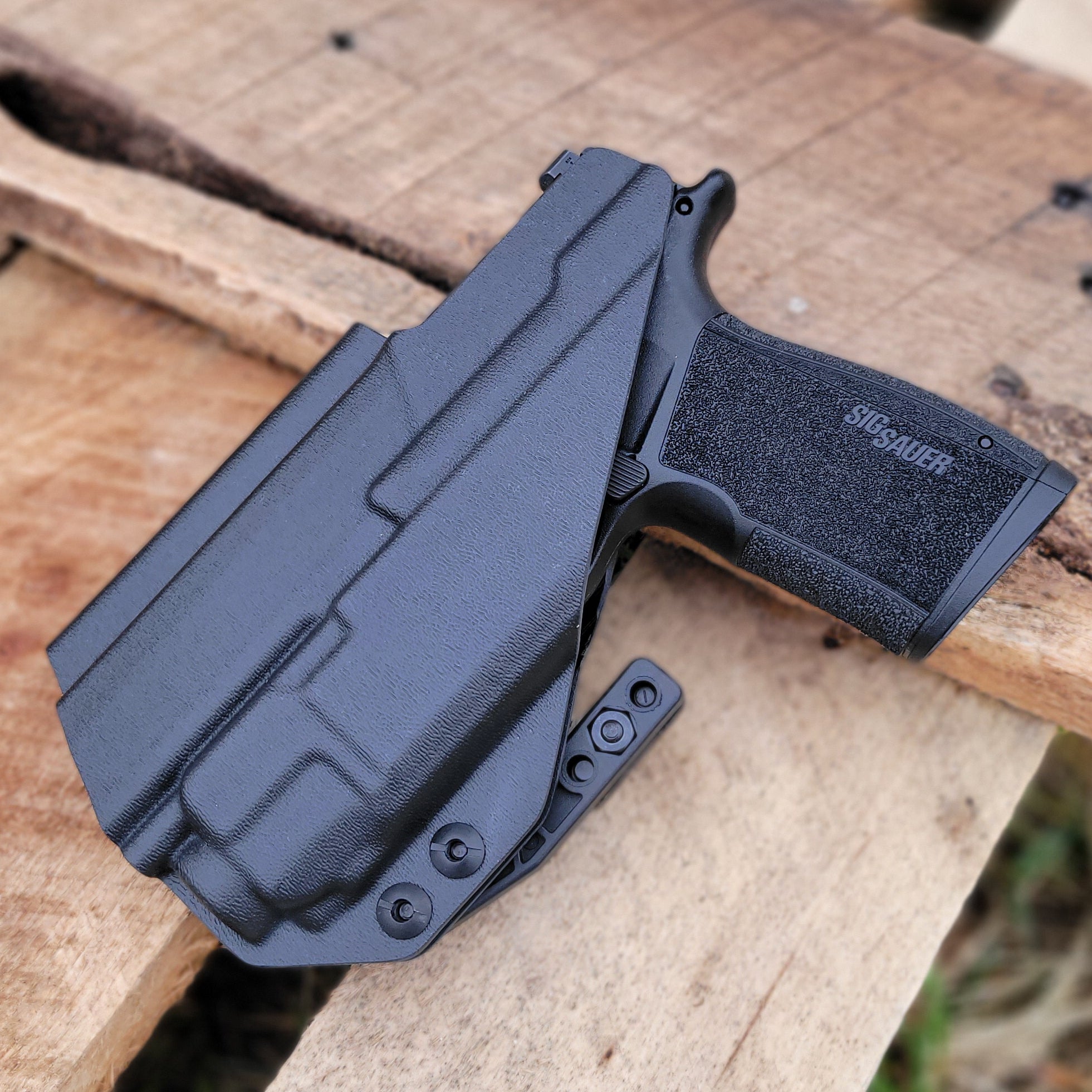 For the best Inside Waistband IWB AIWB Kydex Holster designed to fit the Sig Sauer P365-XMACRO with Streamlight TLR-8 A G, shop Four Brothers Holsters. Full sweat guard, adjustable retention, designed for reduced printing. Made in the USA. Open muzzle for threaded barrels, cleared for red dot sights. MACRO