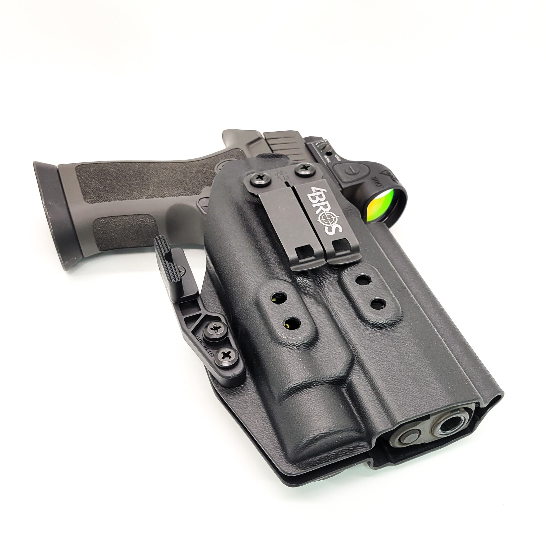 Inside Waistband Kydex Holster designed to fit the Sig Sauer P320 series of pistols with the Streamlight TLR-1 or TLR-1 HL light and GoGun USA Gas Pedal mounted to the pistol. This holster will hold the Full Size, Carry, M18, M17, X-Five and X-Five Legion if they are combined with a TLR-1 series light. Made in USA