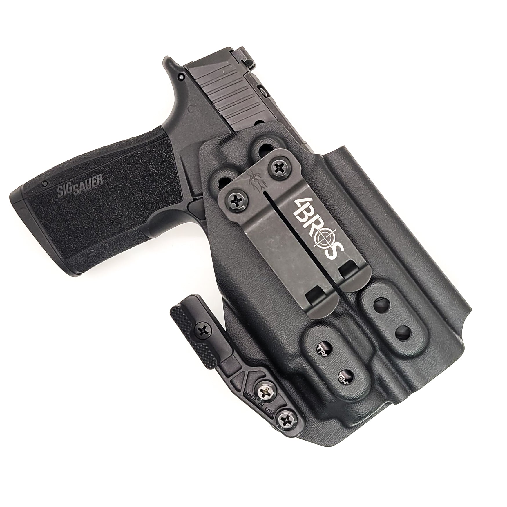 For the best Inside Waistband Kydex Holster designed to fit the Sig Sauer P365-XMACRO with Streamlight TLR-8 Sub, shop Four Brothers Holsters. Full sweat guard, adjustable retention, minimal material & smooth edges to reduce printing. Made in the USA. Open muzzle for threaded barrels, cleared for red dot sights. MACRO
