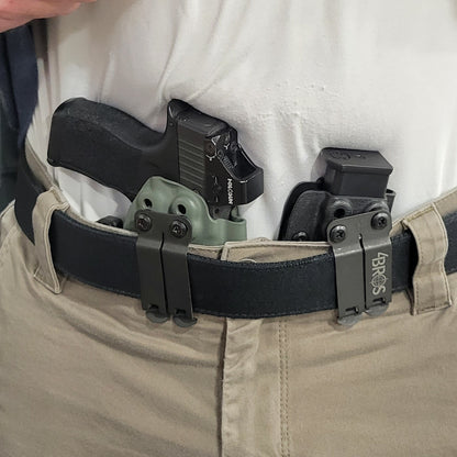 For the Best Kydex IWB AIWB appendix inside waistband magazine pouch for the Glock 43X & 48, shop Four Brothers Holsters.  Suitable for belt widths of 1 1/2" & 1 3/4". Adjustable retention. Appendix Carry IWB Carrier Holster P365X-MACRO, Sig P365XL, Glock 43X & 48, Springfield Hellcat Pro, and Smith & Wesson Equalizer 