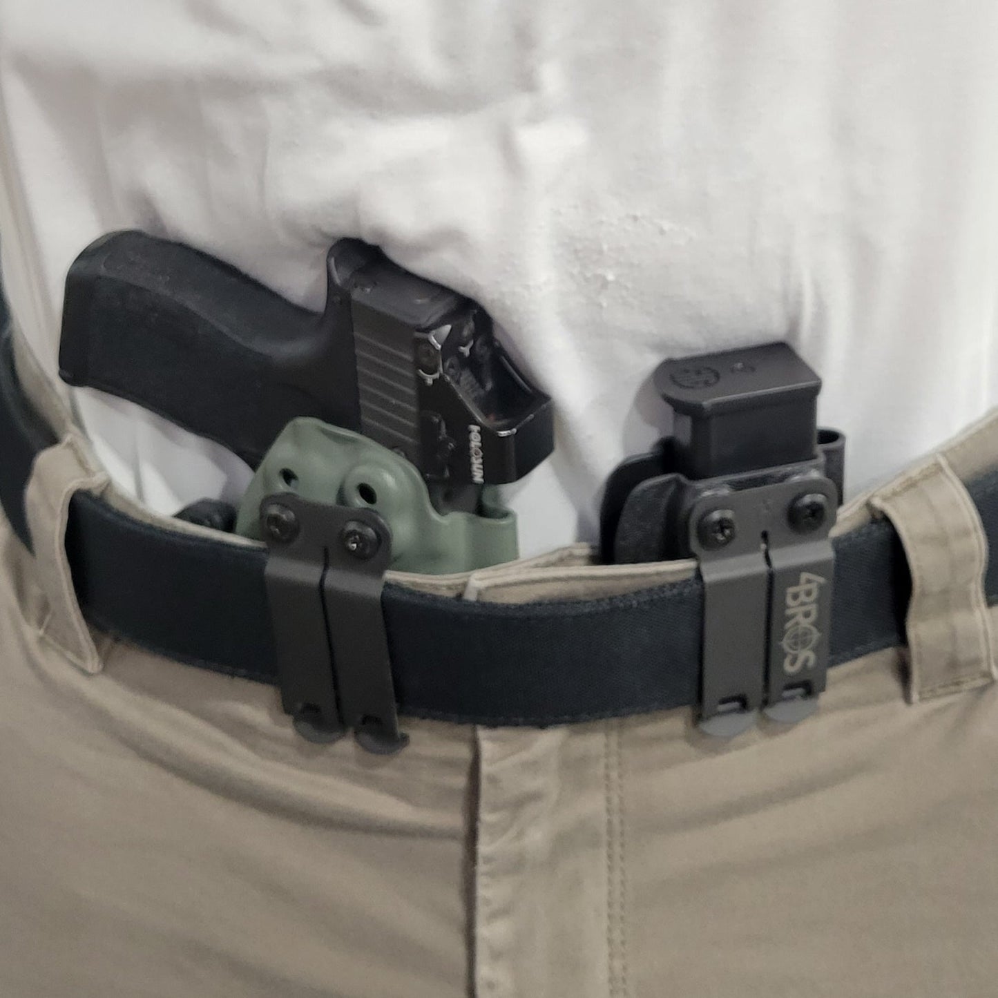 For the Best Kydex IWB AIWB appendix inside waistband magazine pouch for the Glock 43X & 48, shop Four Brothers Holsters.  Suitable for belt widths of 1 1/2" & 1 3/4". Adjustable retention. Appendix Carry IWB Carrier Holster P365X-MACRO, Sig P365XL, Glock 43X & 48, Springfield Hellcat Pro, and Smith & Wesson Equalizer 