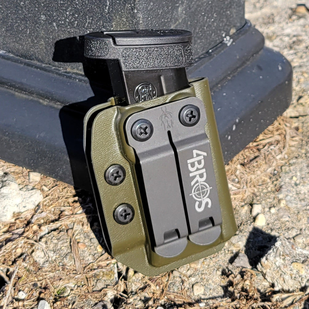 For the Best Kydex IWB AIWB appendix inside waistband magazine pouch for the Smith & Wesson Shield Plus, shop Four Brothers Holsters.  Suitable for belt widths of 1 1/2" & 1 3/4". Adjustable retention. Appendix Carry IWB Carrier Holster P365X-MACRO, Sig P365XL, Glock 43X & 48, Springfield Hellcat Pro, and Equalizer 