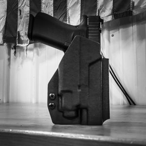 For the best Outside Waistband OWB Kydex Holster designed to fit the Glock 43X MOS, 48 MOS, 43X Rail, and 48 Rail pistols with Streamlight TLR-8 Sub, shop Four Brothers Holsters.  Full sweat guard, adjustable retention, smooth edges to reduce printing. Made in the USA. Open muzzle and cleared for red dot sights. TLR8 