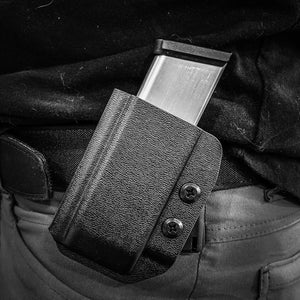 For the Best Kydex OWB Outside Waistband magazine pouch for the Springfield Hellcat Pro, shop Four Brothers Holsters. Suitable for belt widths of 1 1/2", 1 3/4, 2", and 2 1/4". Adjustable retention. Adjustable Cant Carrier Holster P365X-MACRO, Sig P365XL, Glock 43X & 48, Smith and Wesson Equalizer, and Shield Plus