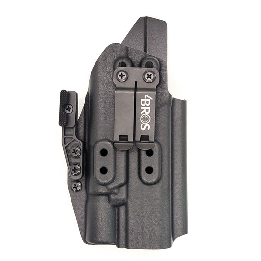 Inside Waistband IWB AIWB Kydex holster designed to fit the Sig Sauer 10MM P320-XTEN and Surefire X-300U.  Full sweat guard, adjustable retention, open muzzle cleared for a red dot sight. Proudly made in the USA for veterans & law enforcement. 10 MM P320-XTEN, P320 X Ten, or P 320 XTEN. X300 X-300 U X-300A X-300B