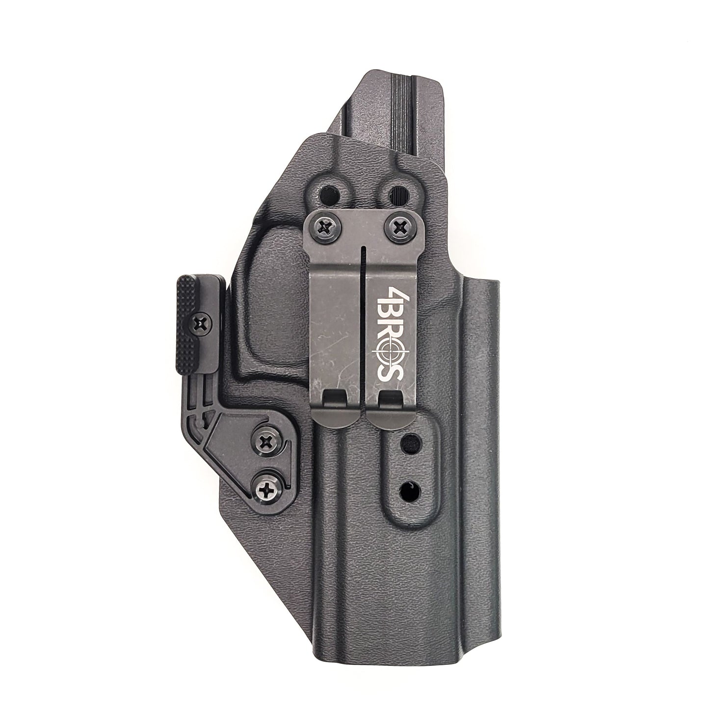 Inside Waistband IWB AIWB Kydex Taco Style Holster designed to fit the Sig Sauer P320 XTEN 10MM with the Align Tactical Thumb Rest. Full sweat guard, adjustable retention, open muzzle and profiled for a red dot sight. Proudly made in the USA for veterans and law enforcement. 10 MM P320-XTEN, P320 X Ten or P 320  XTEN.