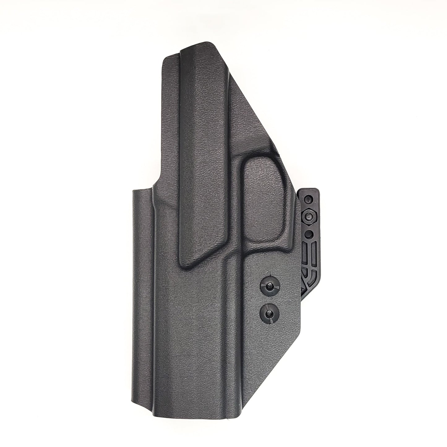 Inside Waistband IWB AIWB Kydex Taco Style Holster designed to fit the Sig Sauer P320 XTEN 10MM with the Align Tactical Thumb Rest. Full sweat guard, adjustable retention, open muzzle and profiled for a red dot sight. Proudly made in the USA for veterans and law enforcement. 10 MM P320-XTEN, P320 X Ten or P 320  XTEN.