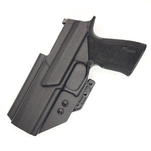 Inside Waistband IWB AIWB Kydex Taco Style Holster designed to fit the Sig Sauer P320 XTEN 10MM with the Align Tactical Thumb Rest. Full sweat guard, adjustable retention, open muzzle and profiled for a red dot sight. Proudly made in the USA for veterans and law enforcement. 10 MM P320-XTEN, P320 X Ten or P 320  XTEN.