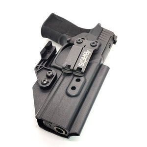 Inside Waistband IWB AIWB Kydex Taco Style Holster designed to fit the Sig Sauer P320 XTEN 10MM with the Align Tactical Thumb Rest. Full sweat guard, adjustable retention, open muzzle and profiled for a red dot sight. Proudly made in the USA for veterans and law enforcement. 10 MM P320-XTEN, P320 X Ten or P 320  XTEN.